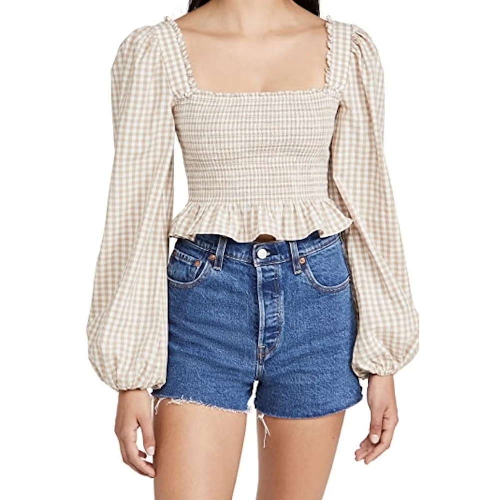byTiMo - Beige Checks Smocked Gingham Long Sleeve Top
